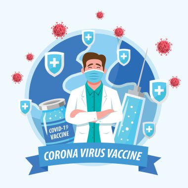 Doktor ve Corona Virüs Aşısı Vektör Çizimi
