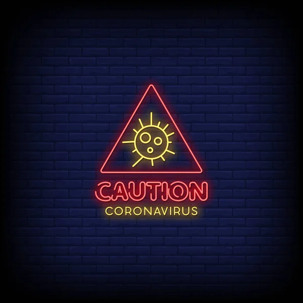 Coronavirus Caution Neon Signs Style Text Vector Illustration — Stockový vektor