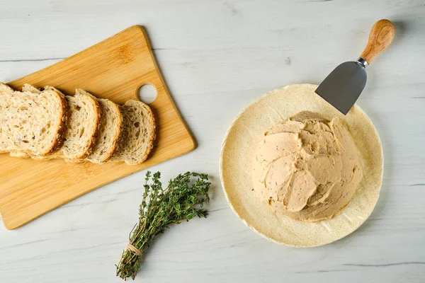 Overhead View Sour Curd Mixed Spice Herbs Spreading — Stock Photo, Image