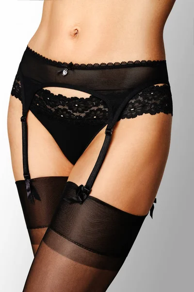 Female Body Details Old Fashioned Stockings Garter Belt Panties — Stock Photo, Image