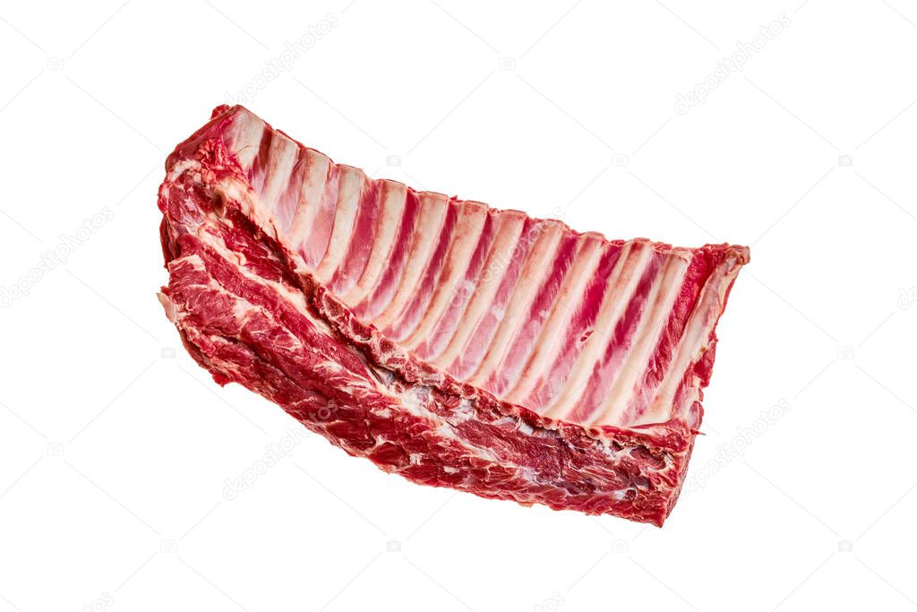 Fresh raw rack of lamb isolated on white background