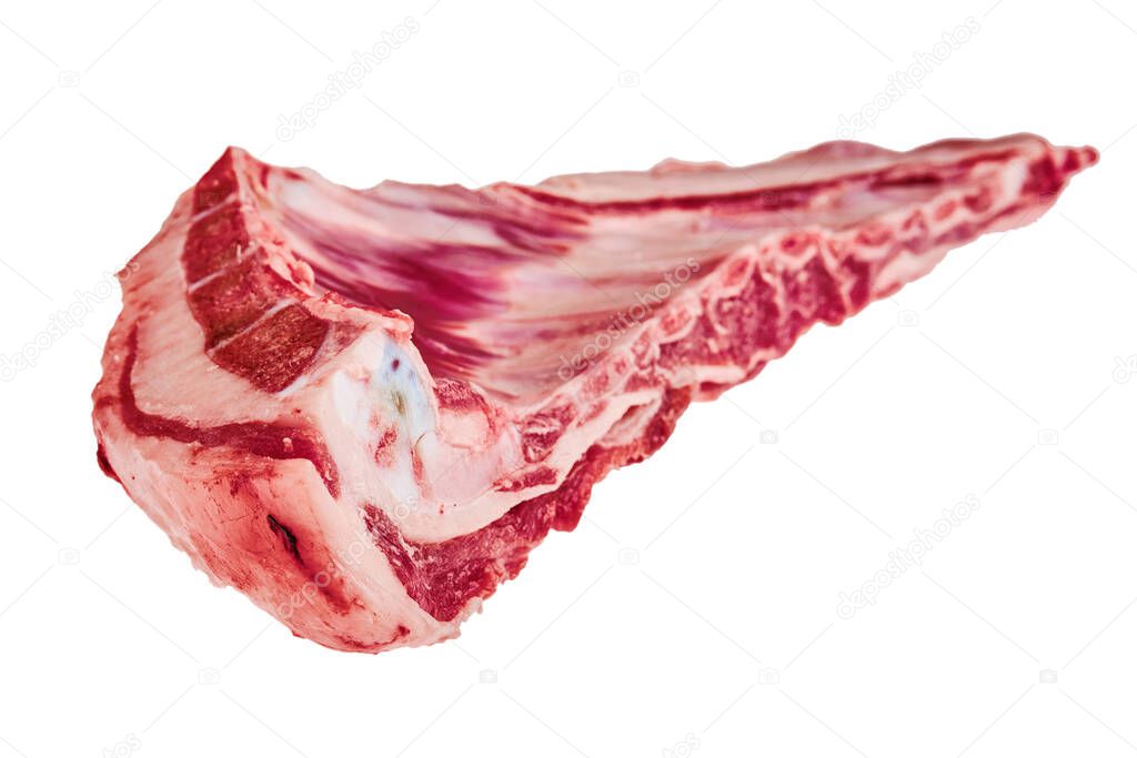 Fresh raw lamb breast and flap isolated on white background (photo with shallow depth of field)