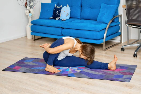 Full Length Portrait Young Woman Doing Yoga Pose Dedicated Sage — Stock Photo, Image