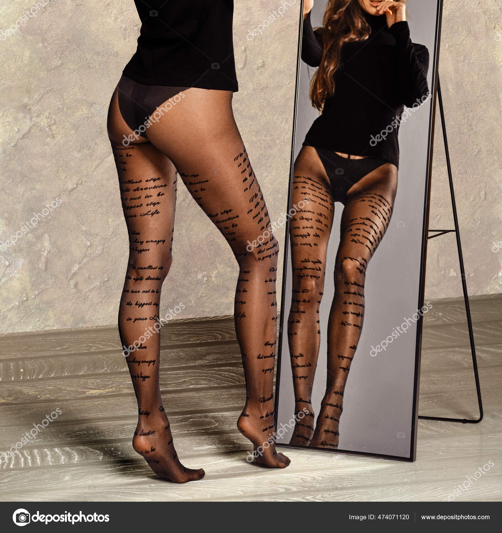 Beautiful Female Legs Pantyhose Inscriptions Front Mirror Stock Photo by  ©boomeart 474071120