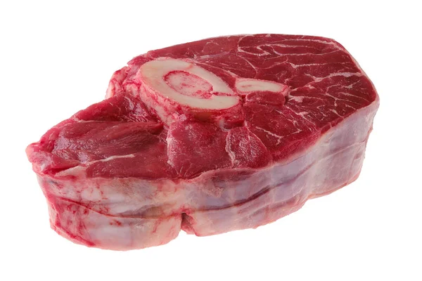 Stinco Manzo Crudo Tagliato Croce Ossobuco Isolato Fondo Bianco — Foto Stock