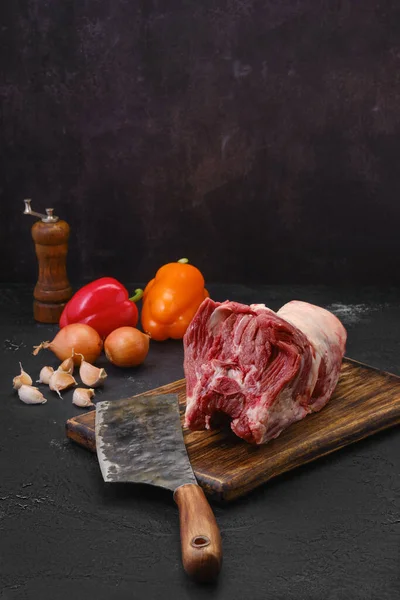 Carne Cordero Fresca Cruda Tabla Cortar — Foto de Stock