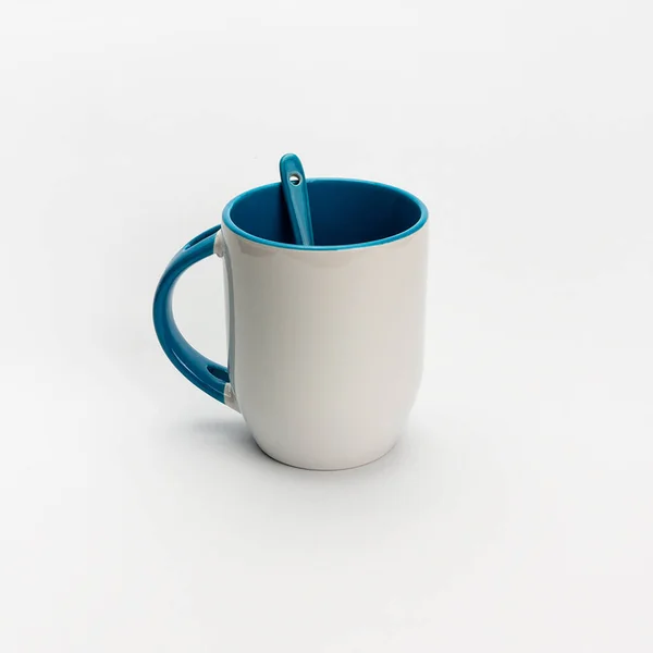 Taza Café Azul Claro Con Fondo Blanco Para Cualquier Uso —  Fotos de Stock