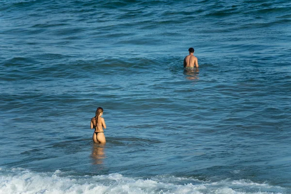 Salvador Bahia Brazil May 2021 Woman Man Bathing Farol Barra — Stock Photo, Image