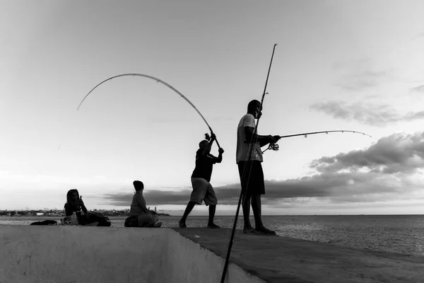 Salvador Bahia Brazilië Mei 2021 Twee Vissers Aan Het Hek — Stockfoto