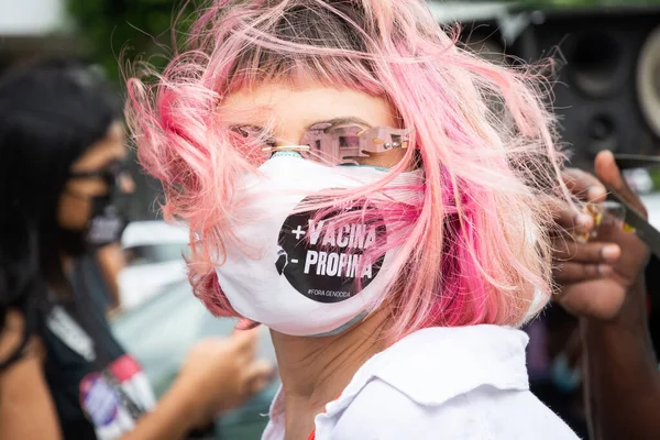 Salvador Bahia Brazílie Července 2021 Protestující Protestují Proti Vládě Prezidenta — Stock fotografie