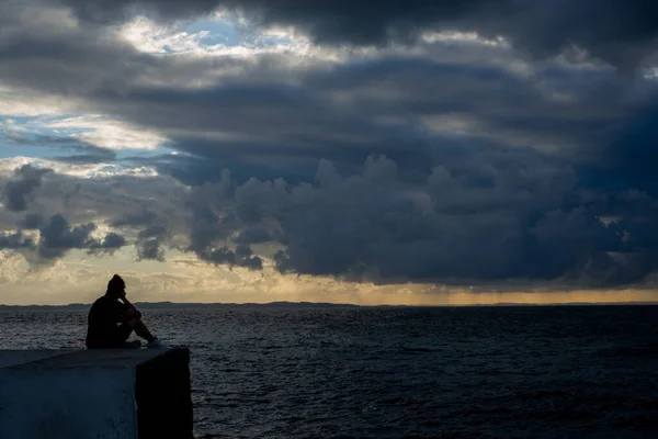 Salvador Bahia Brésil Mai 2021 Avec Coucher Soleil Spectaculaire Ponta — Photo