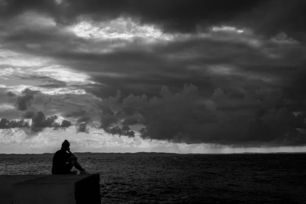 Salvador Bahia Brazil May 2021 Dramatic Sunset Ponta Humait Person — Stock Photo, Image