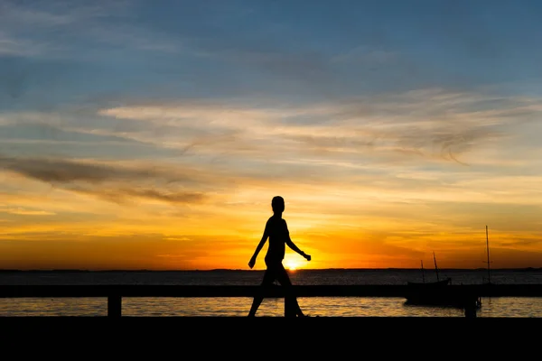 Salvador Bahia Brazil May 2021 Silhouette People Walking Running Talking — Stock Photo, Image