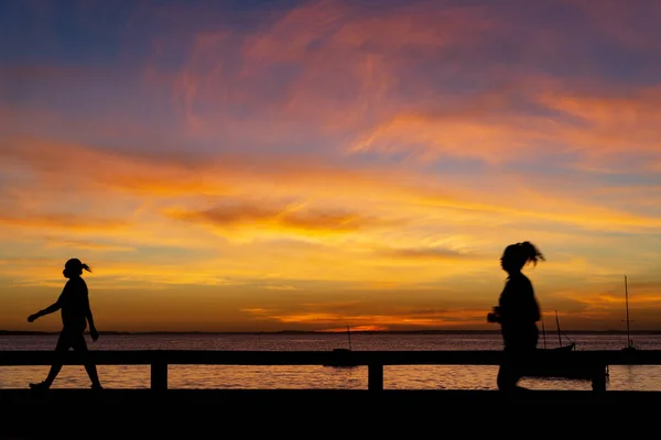 Salvador Bahia Brazil May 2021 Silhouette People Walking Running Talking — Stock Photo, Image