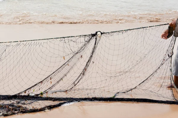 Denizde Çalıştıktan Sonra Balıkçılar Tarafından Gerilen Balık Ağı Salvador Bahia — Stok fotoğraf