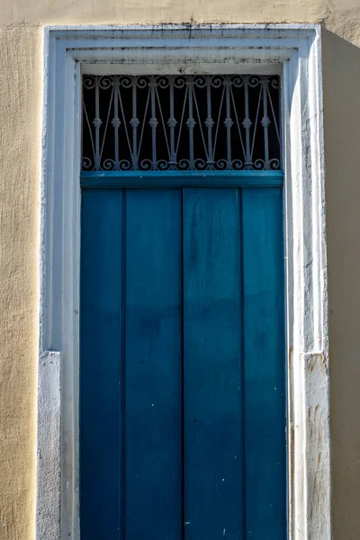 Détails Porte Antique Couleur Avec Ombre Fer Ciment Bois Pelourinho — Photo