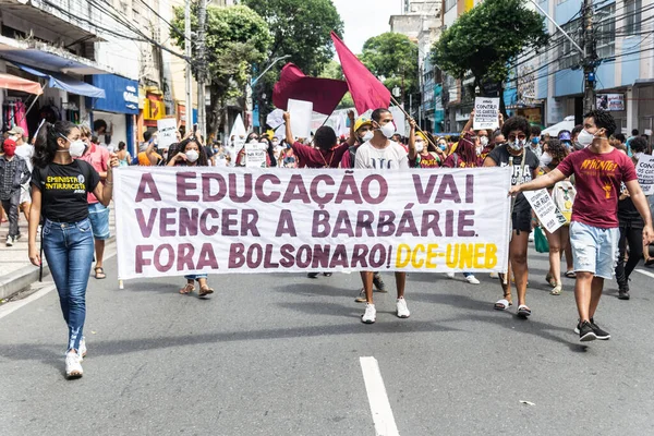 Salvador Bahia Brasile Maggio 2021 Manifestanti Protestano Contro Governo Del — Foto Stock