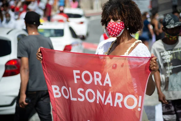 Salvador Bahia Brasile Maggio 2021 Manifestanti Protestano Contro Governo Del — Foto Stock