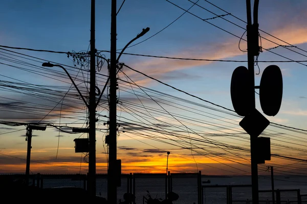 Salvador Bahia Brazil June 2021 Silhouette Poles Wires Cables Boards — 图库照片