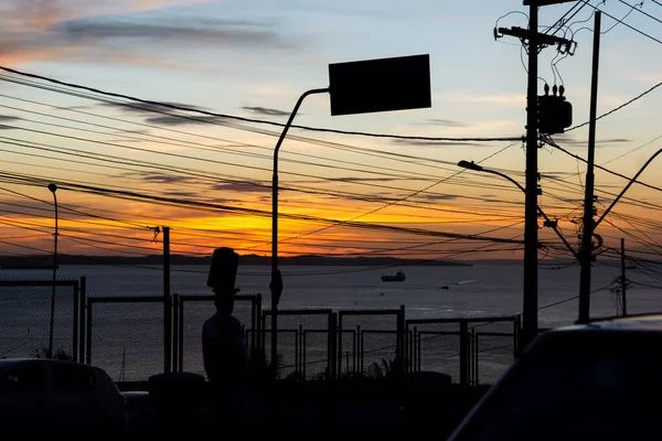 Salvador Bahia Brasilien Juni 2021 Silhouette Aus Masten Drähten Kabeln — Stockfoto