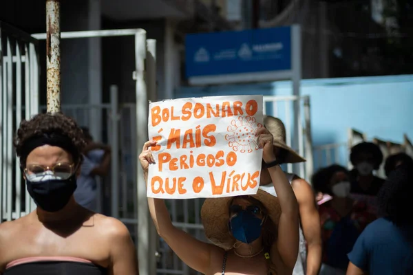 Salvador Bahia Brazílie Května 2021 Protestující Protestují Proti Vládě Prezidenta — Stock fotografie