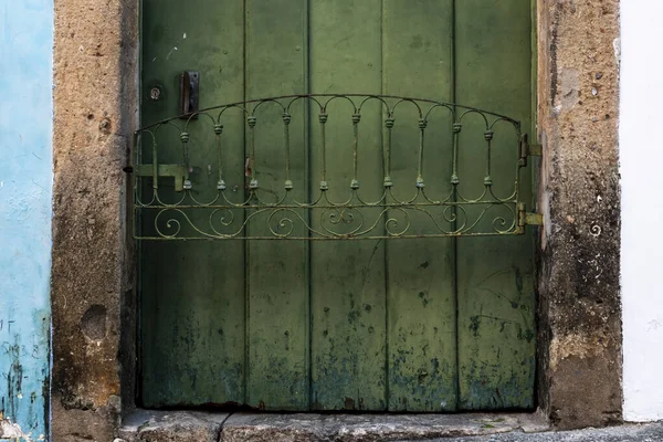 Antica Porta Dettagli Colori Con Ombra Ferro Cemento Legno Pelourinho — Foto Stock