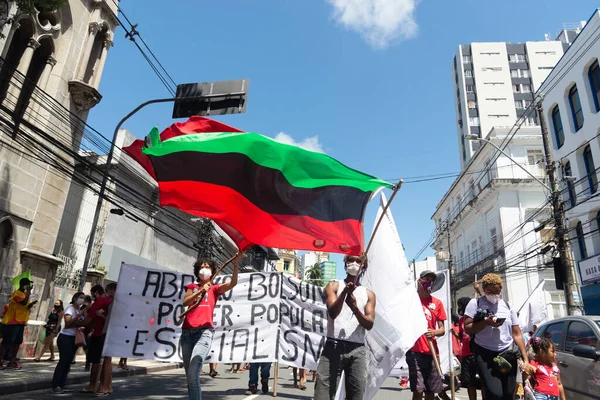 Salvador Bahia Brazília 2021 Szeptember Tiltakozók Tiltakoznak Jair Bolsonaro Elnök — Stock Fotó