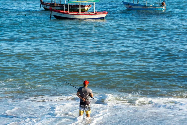 Salvador Bahia Brésil Avril 2021 Silhouette Des Pêcheurs Avec Leurs — Photo