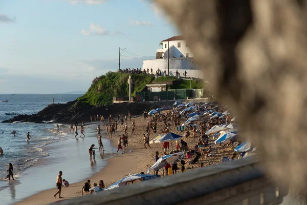 Salvador Bahia Brasilien Juni 2021 Menschen Spielen Sandfußball Strand Von — Stockfoto