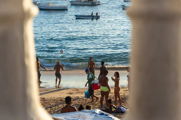 Сальвадор Бахия Бразилия Июня 2021 Года Люди Играют Футбол Песке — стоковое фото