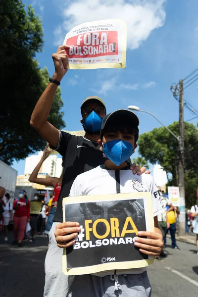 Salvador Bahia Brazílie Května 2021 Protestující Protestují Proti Vládě Prezidenta — Stock fotografie