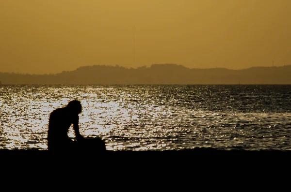 Salvador Bahia Brésil Octobre 2015 Silhouette Personnes Profitant Coucher Soleil — Photo