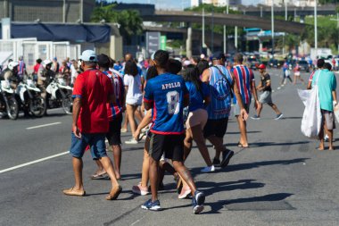 Salvador, Bahia, Brezilya - 2 Kasım 2025: Arena Fonte Nova 'da kulübün gömleğini giyen Esporte Clube Bahia taraftarlarının yoğun bir sahnesi. Salvador, Brezilya.