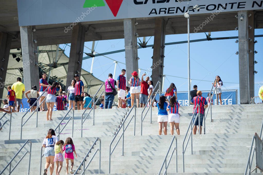 Salvador, Bahia, Brazil - November 2, 2025: Flow of Fans Arriving at the Stadium on Game Day: Bahia vs. Bragantino in the Brazilian Championship. Salvador, Brazil.