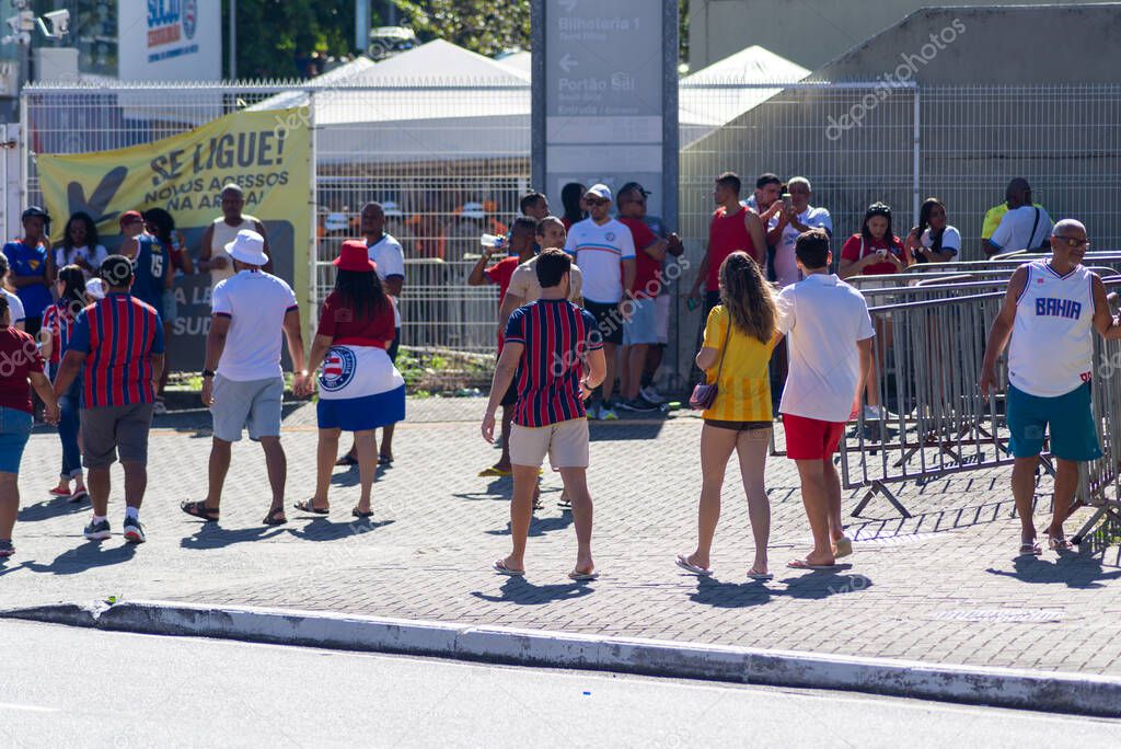 Salvador, Bahia, Brazil - November 2, 2025: Flow of Fans Arriving at the Stadium on Game Day: Bahia vs. Bragantino in the Brazilian Championship. Salvador, Brazil.