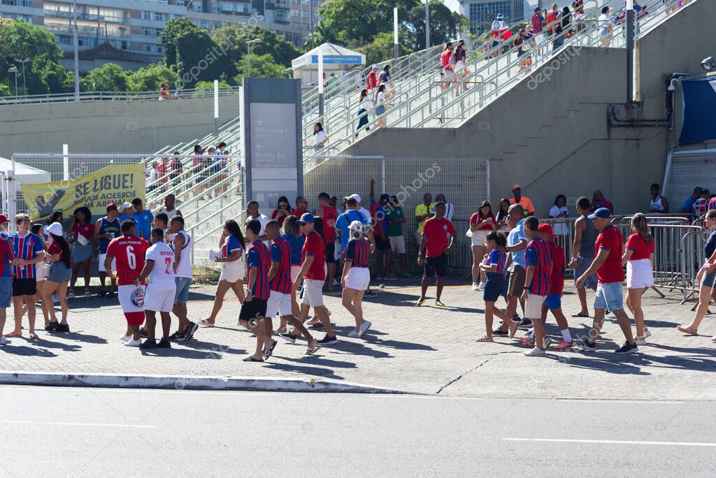 Salvador, Bahia, Brazil - November 2, 2025: Flow of Fans Arriving at the Stadium on Game Day: Bahia vs. Bragantino in the Brazilian Championship. Salvador, Brazil.