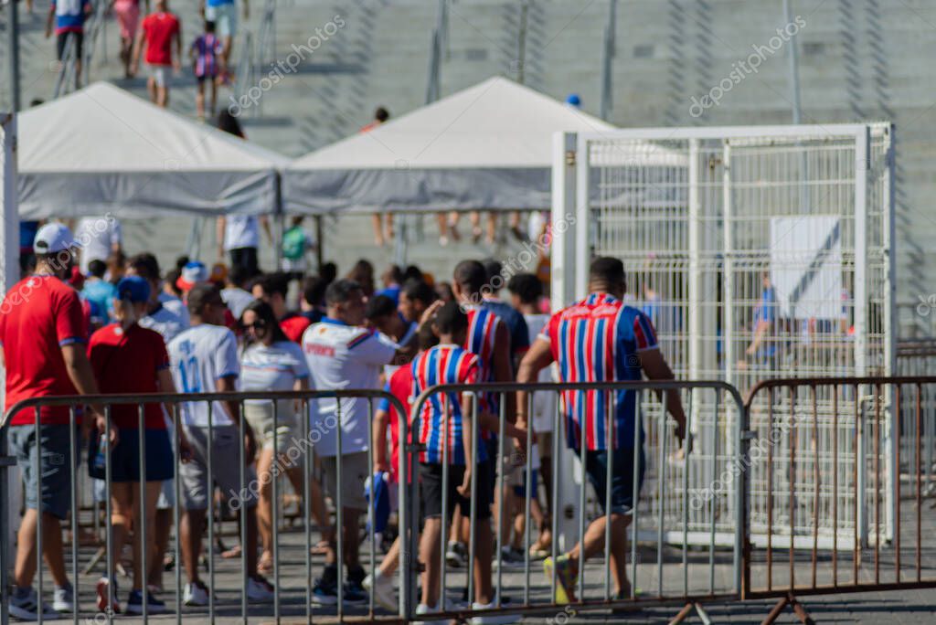 Salvador, Bahia, Brazil - November 2, 2025: Flow of Fans Arriving at the Stadium on Game Day: Bahia vs. Bragantino in the Brazilian Championship. Salvador, Brazil.