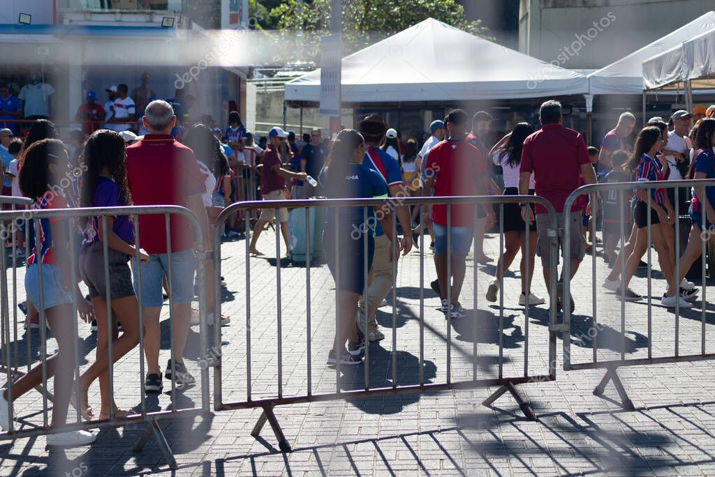 Salvador, Bahia, Brazil - November 2, 2025: Flow of Fans Arriving at the Stadium on Game Day: Bahia vs. Bragantino in the Brazilian Championship. Salvador, Brazil.