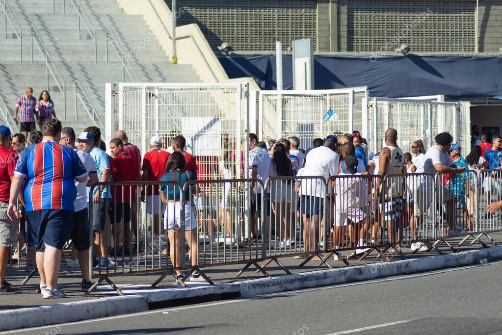 Salvador, Bahia, Brazil - November 2, 2025: Flow of Fans Arriving at the Stadium on Game Day: Bahia vs. Bragantino in the Brazilian Championship. Salvador, Brazil.