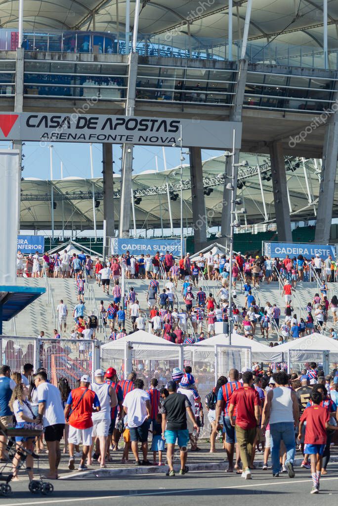 Salvador, Bahia, Brazil - November 2, 2025: Flow of Fans Arriving at the Stadium on Game Day: Bahia vs. Bragantino in the Brazilian Championship. Salvador, Brazil.