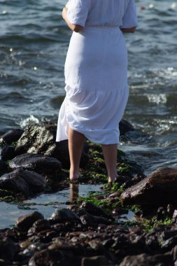 Bahia, Salvador 'daki Iemanj kutlamaları sırasında boncuklarla süslenmiş kutsal giysilerin ayrıntıları..