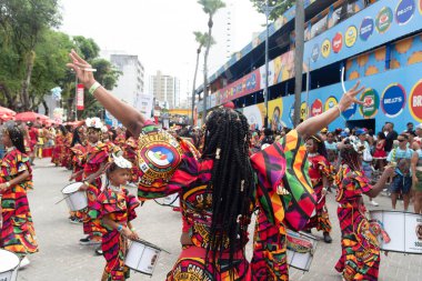 Salvador, Bahia, Brezilya - 14 Şubat 2026: Banda Feminina Dida 'dan müzisyenler Brezilya' nın Salvador kentinde görüldü..