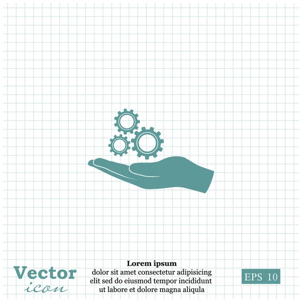 Mão segurando roda de engrenagem ícone — Vetor de Stock