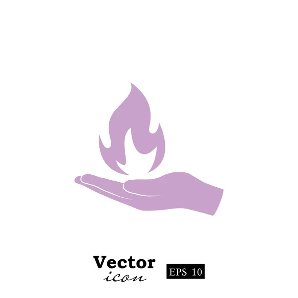 Ręka trzyma ikona ognia — Wektor stockowy