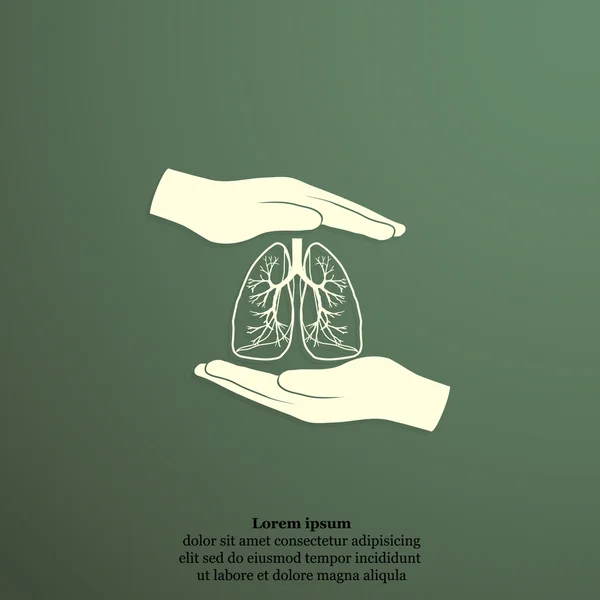 Manos sosteniendo los pulmones humanos icono — Vector de stock