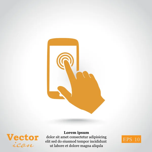 Mano en la pantalla táctil icono del teléfono inteligente — Vector de stock