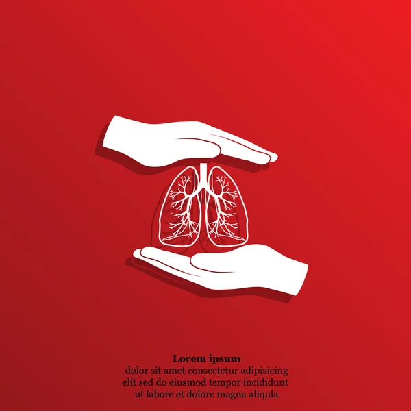 Manos sosteniendo los pulmones humanos icono — Vector de stock