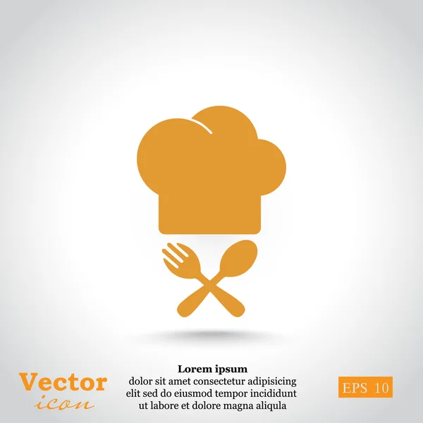 Sombrero de chef con cuchara y tenedor icono — Vector de stock