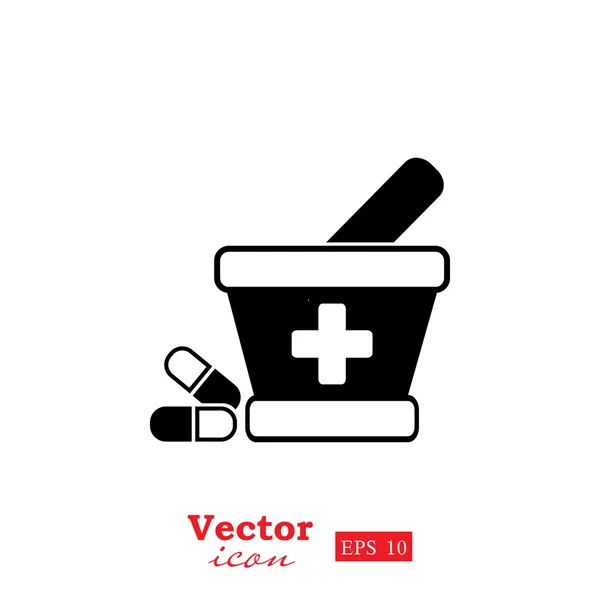 Medical pills, mortar and pestle icon — Stock Vector