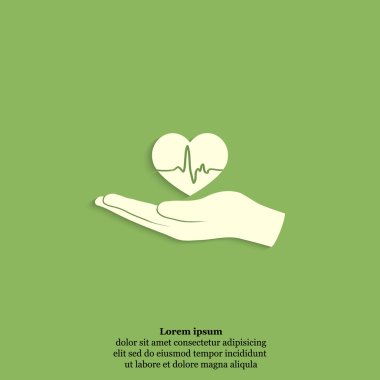 Nabız simgesi olan kalp tutan el